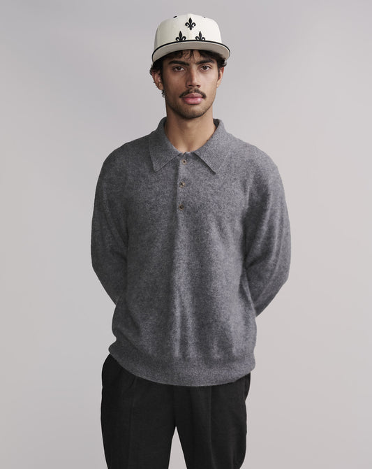 Gray Long Sleeve Mohair Sweater Polo