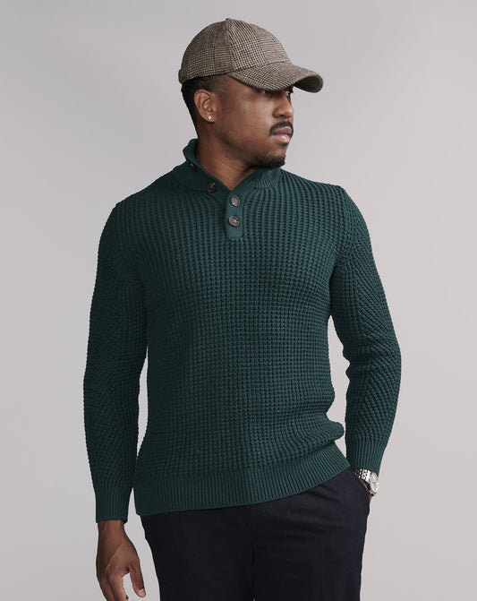 Green Long Sleeve Knit Quarter Sweater